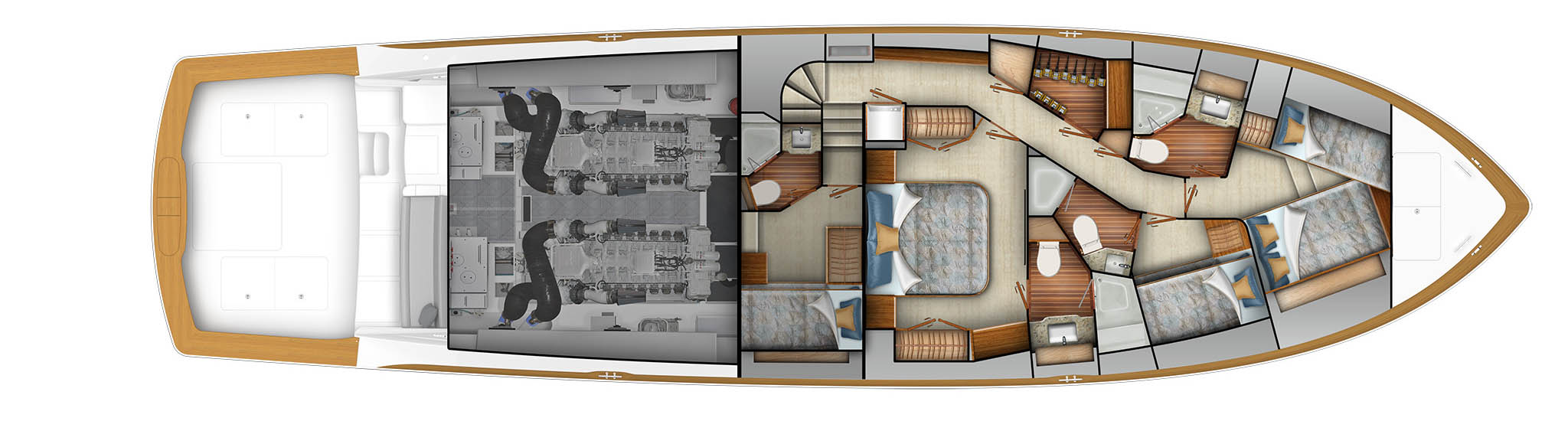 Four Stateroom Optional Crossover Layout with Rod and Tackle Room Four Stateroom Optional Crossover Layout with Rod and Tackle Room
